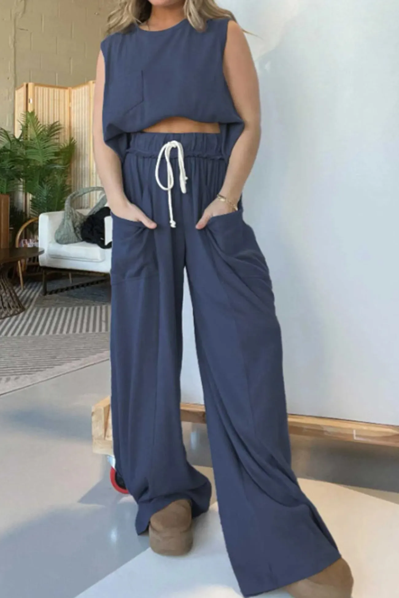 Maxct Ribbed Tank Top Wide Leg Pants Set