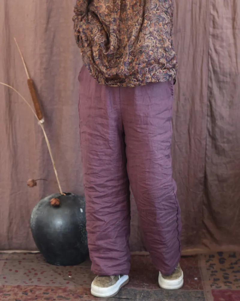 Women Casual Quilted Straight-Leg Padded Warm Linen Pants