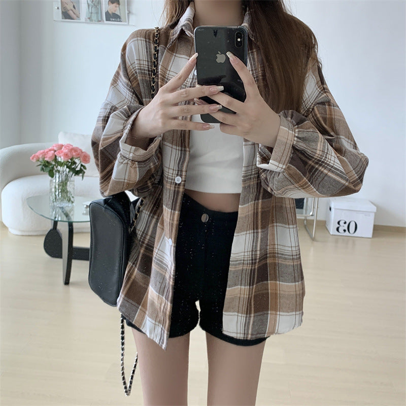 Maxct Vintage Plaid Oversized Loose Blouse