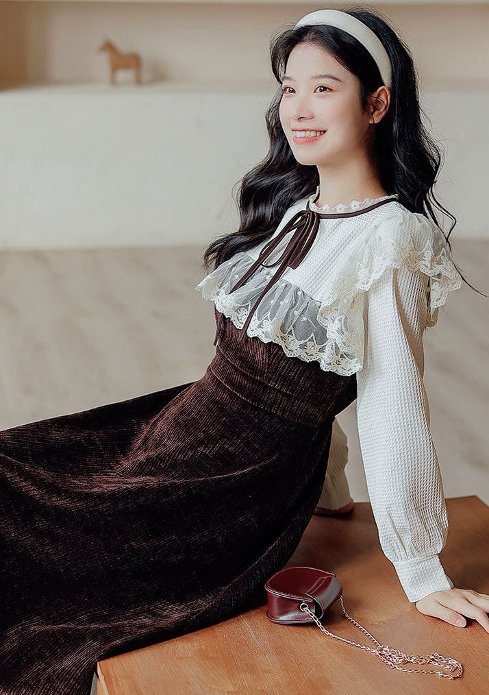 Square Lace High Neck Sweater Dress Maxct