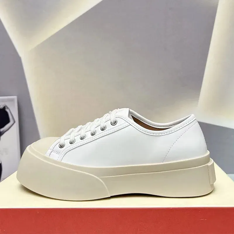 Platform Sneakers - Round Toe Lace-up Leather Comfort Maxct