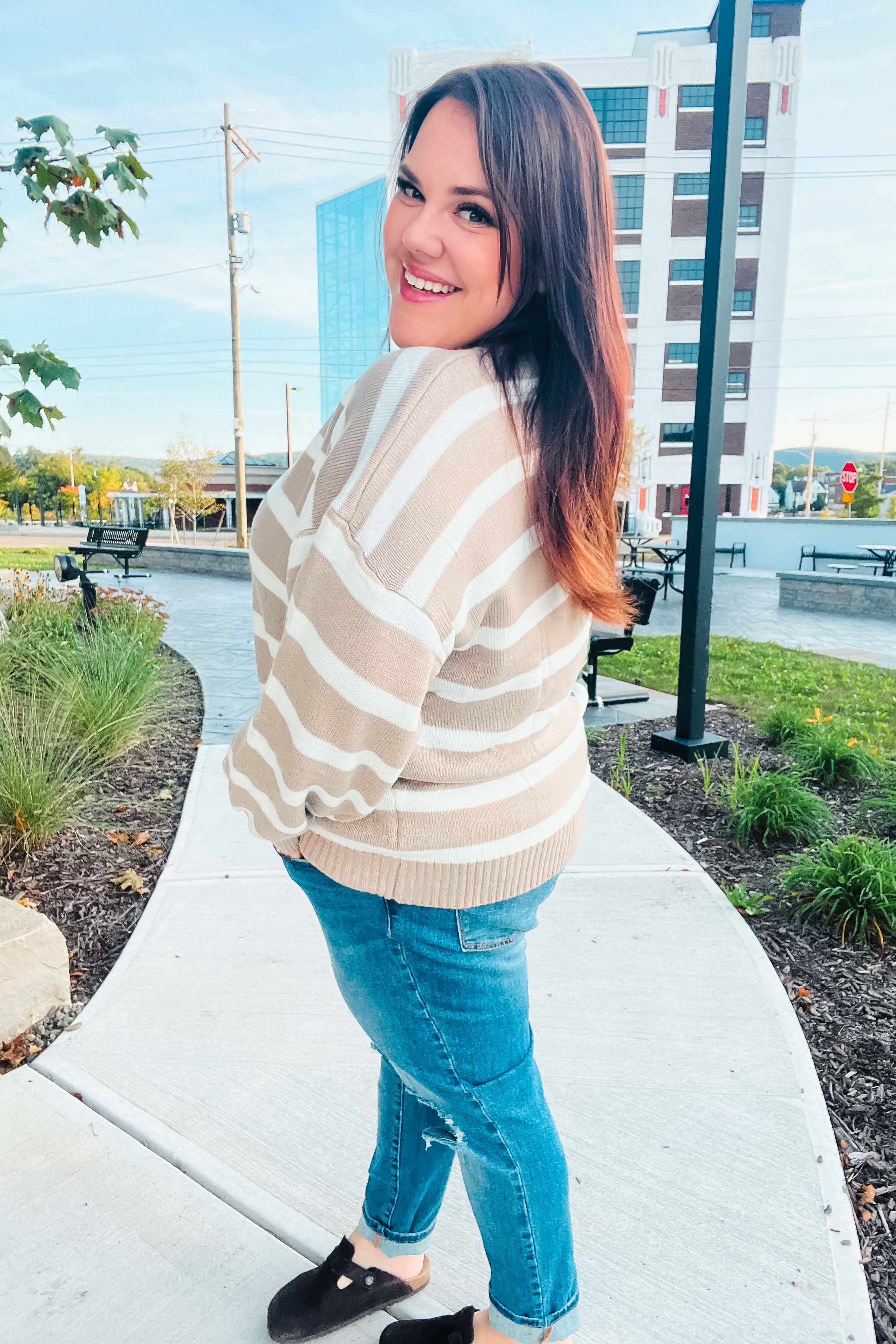 Maxct &Hunter Green & Taupe Striped Color Block Sweater - Image 7