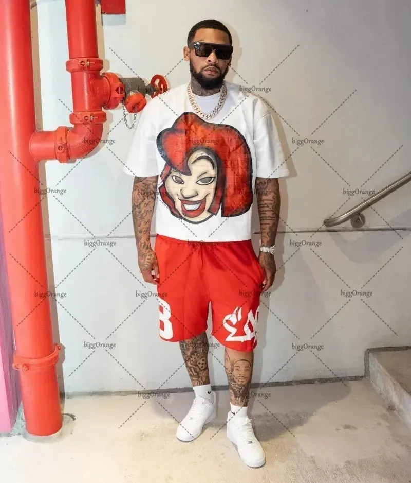 Maxct European and American Street Fashion Brand Versatile T-shirt Tops Women Y2k Retro Cartoon Print Oversized Short-sleeved Men