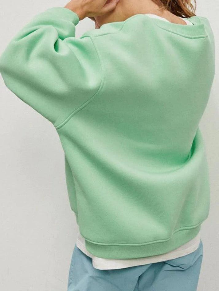 Maxct-Solid Crew Neck Oversized Sweatshirt