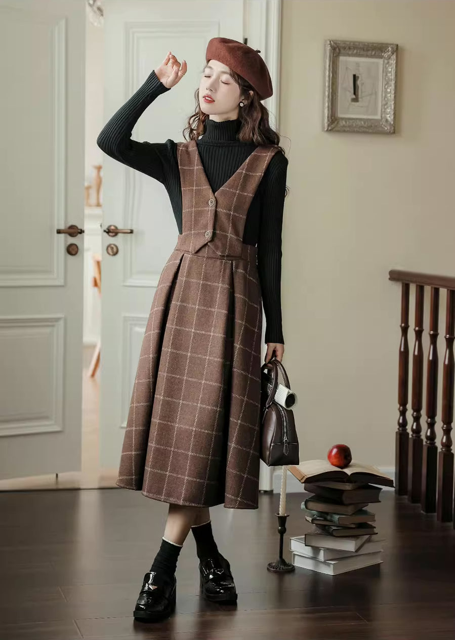 Plaid Vest Pinafore Dress Maxct
