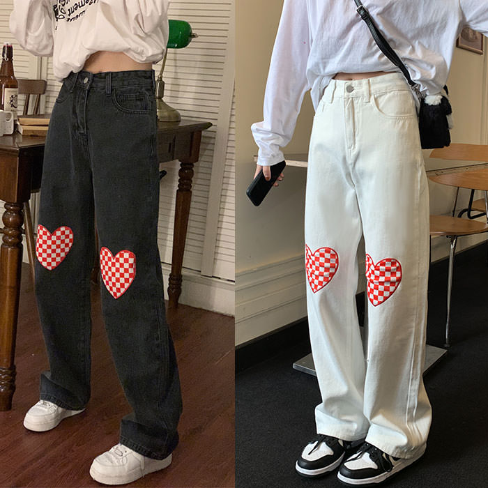 Checker Heart Wide Jeans Maxct