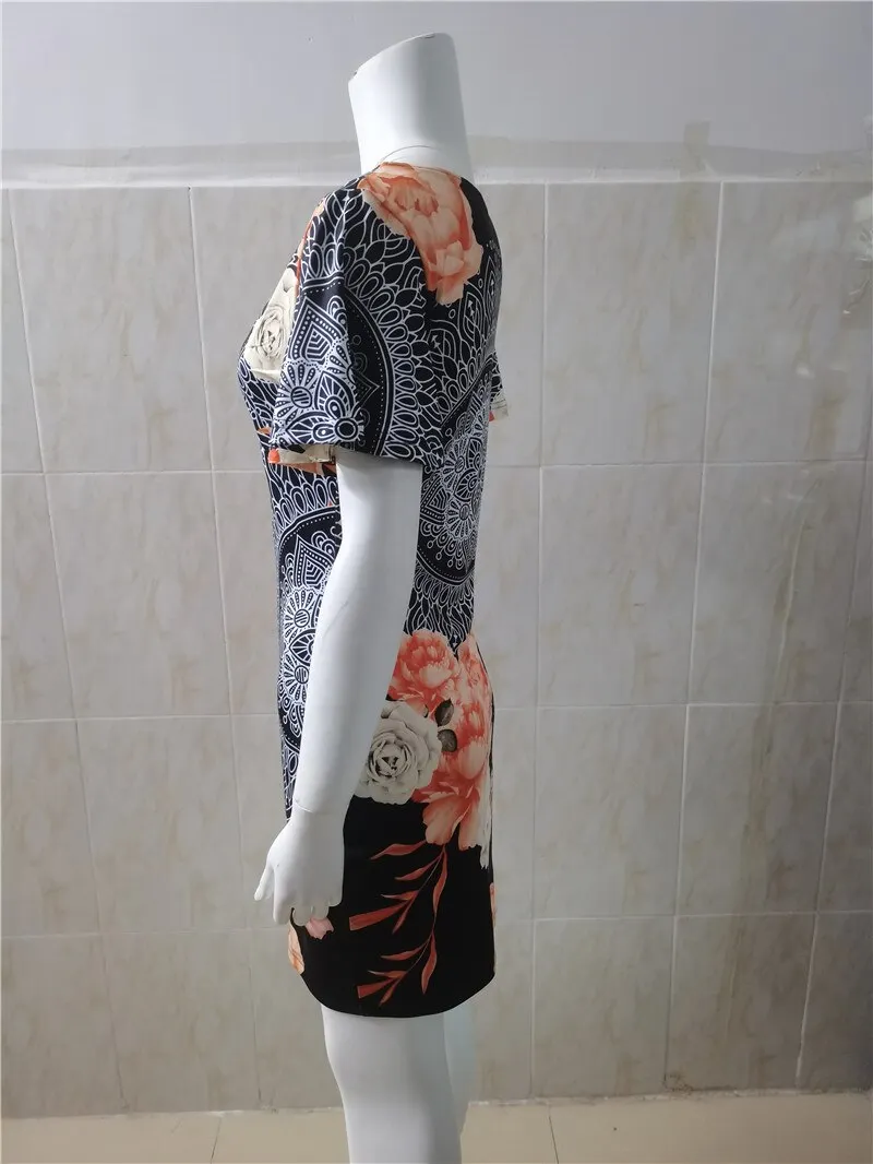 Women's Elegant Dress Vintage Floral Print Ruffles Bodycon Dress for Party Cocktails Casual Mini Dress Vacation Dress
