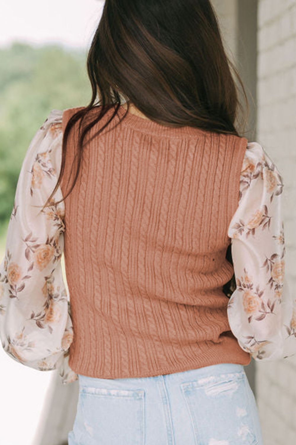 Maxct &Cable Knit Round Neck Flounce Sleeve Sweater