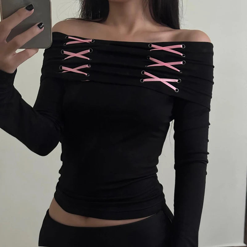 Maxct &Fairy Grunge Off Shoulder Lace Up Top