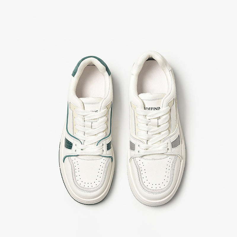 Women's Causal Genuine Sneakers - White Color Block With Green/Grey Maxct