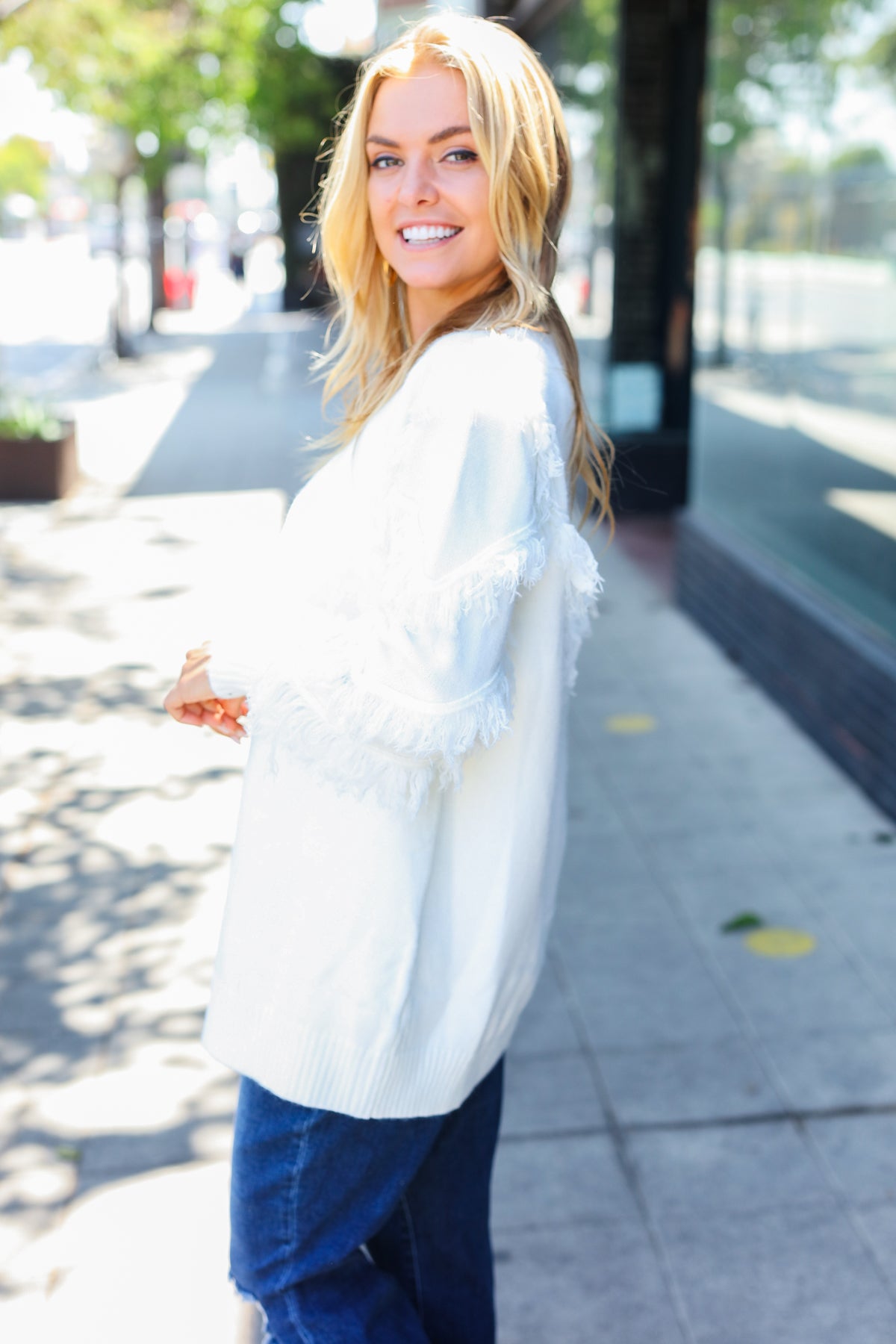 Maxct &Beautiful You Ivory Fringe Detail Knit Cardigan