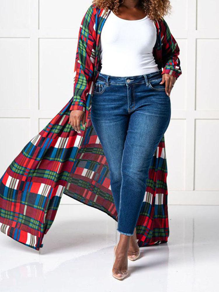 Plaid Print Shirt Collar Maxi Dress Maxct