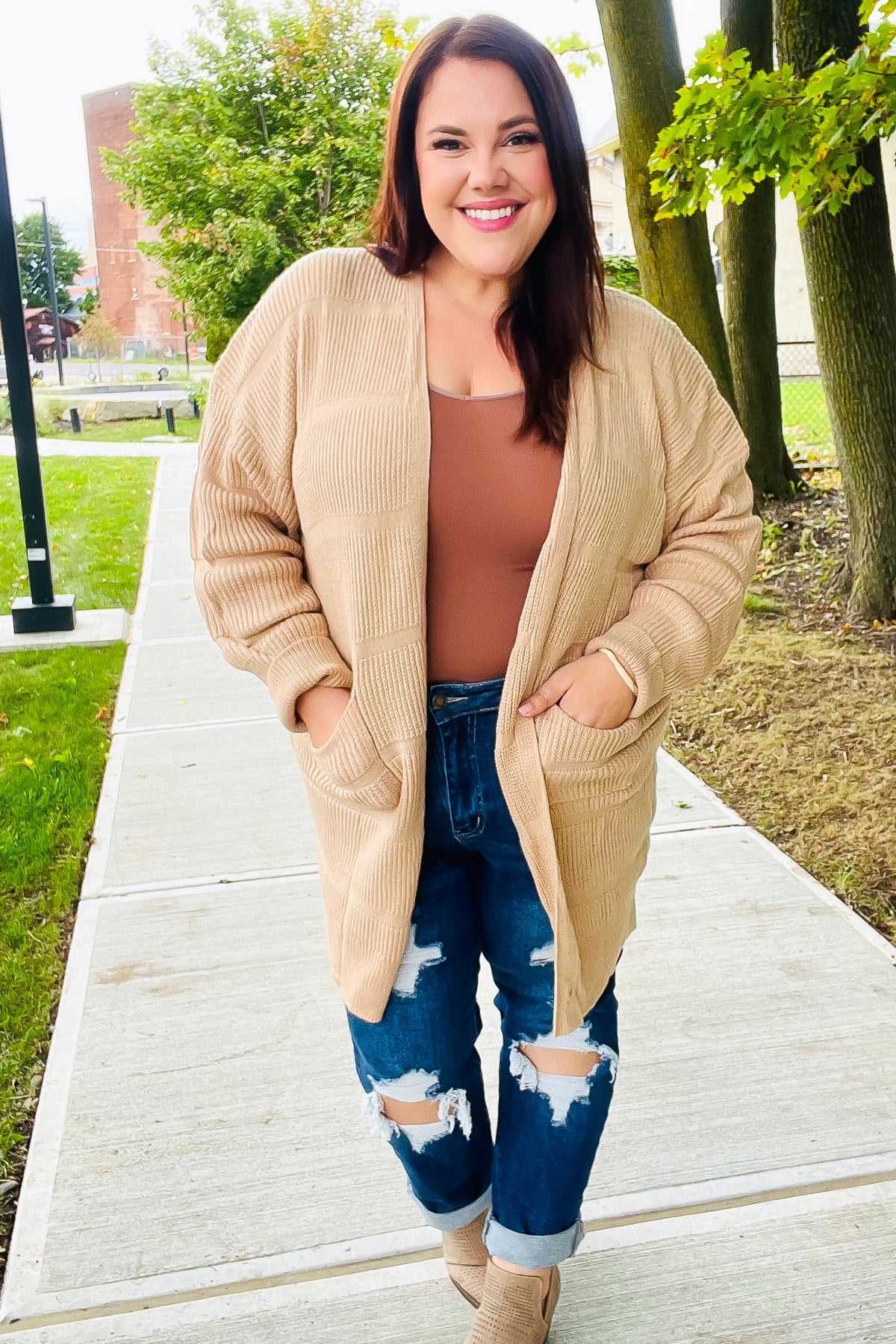 Maxct &You Got This Oatmeal Striped Knit Open Cardigan