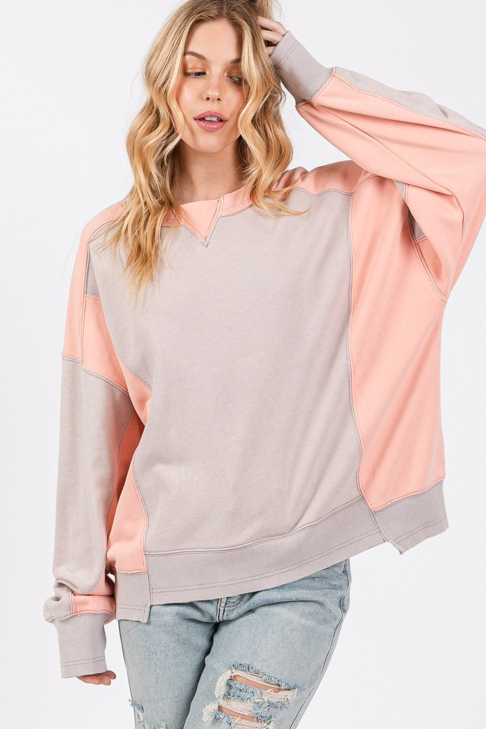 Maxct &SAGE + FIG Color Block Round Neck Sweatshirt