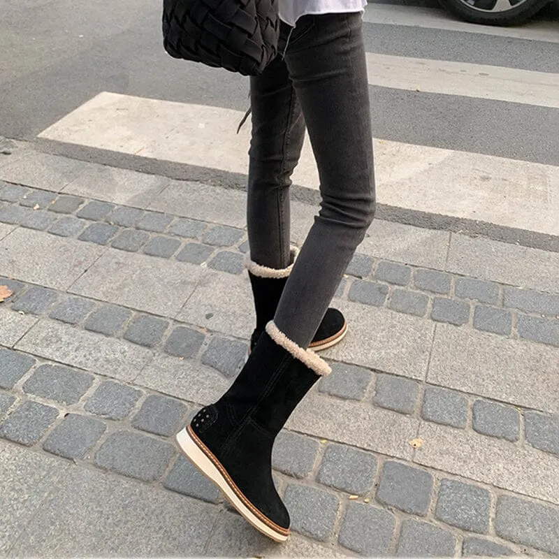 Women's Snow Boots for Cold Winter Retro Mid Calf Boots Maxct