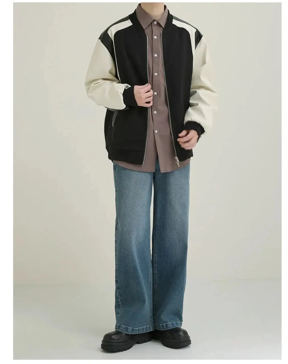 Maxct PU Leather Baseball Collar Jacket