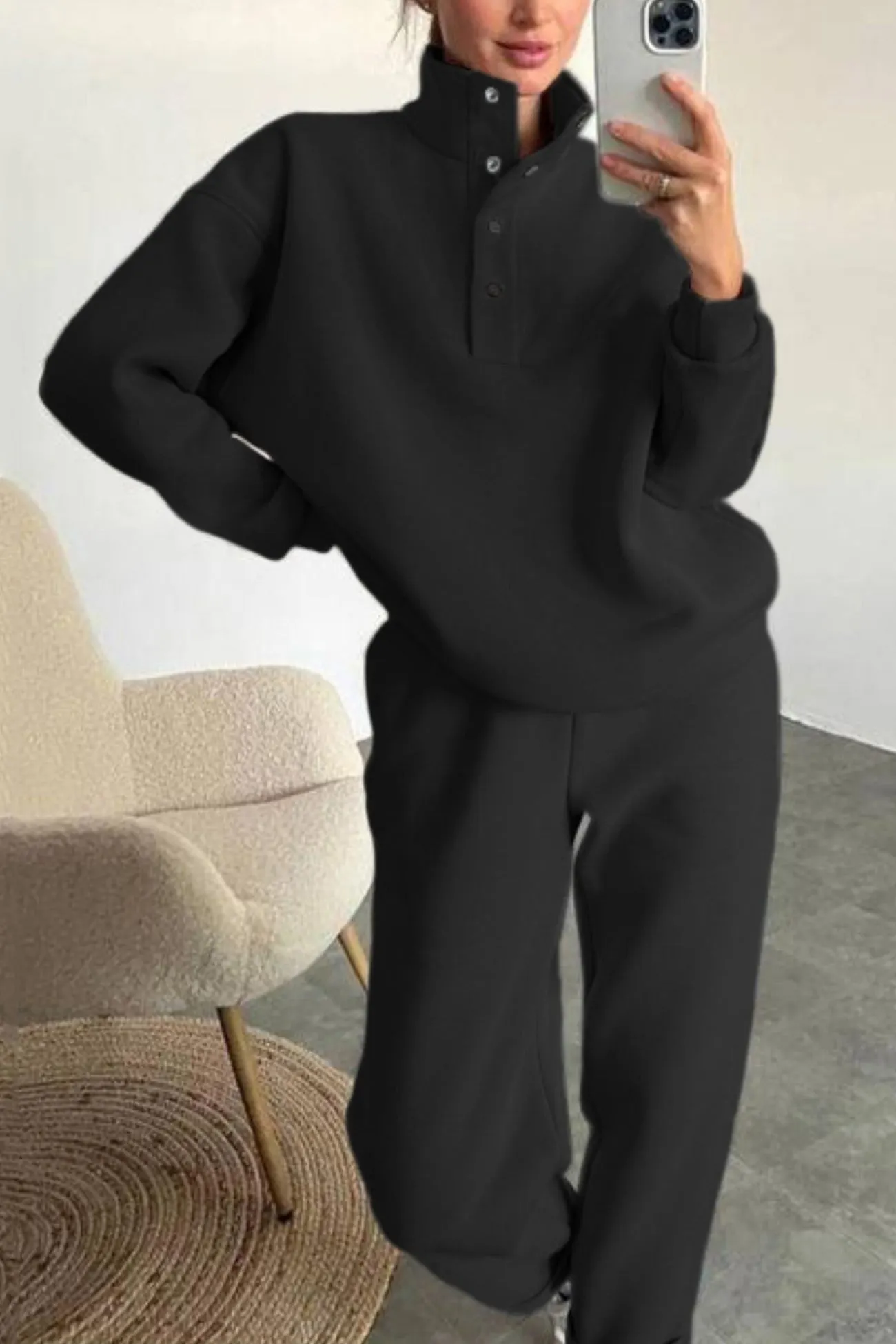 Maxct Stand Neck Button-down Sweatshirt Suits
