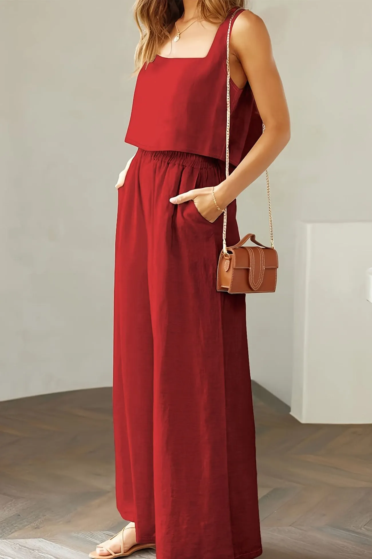 Maxct Square Neck Tank Top Long Pants Set