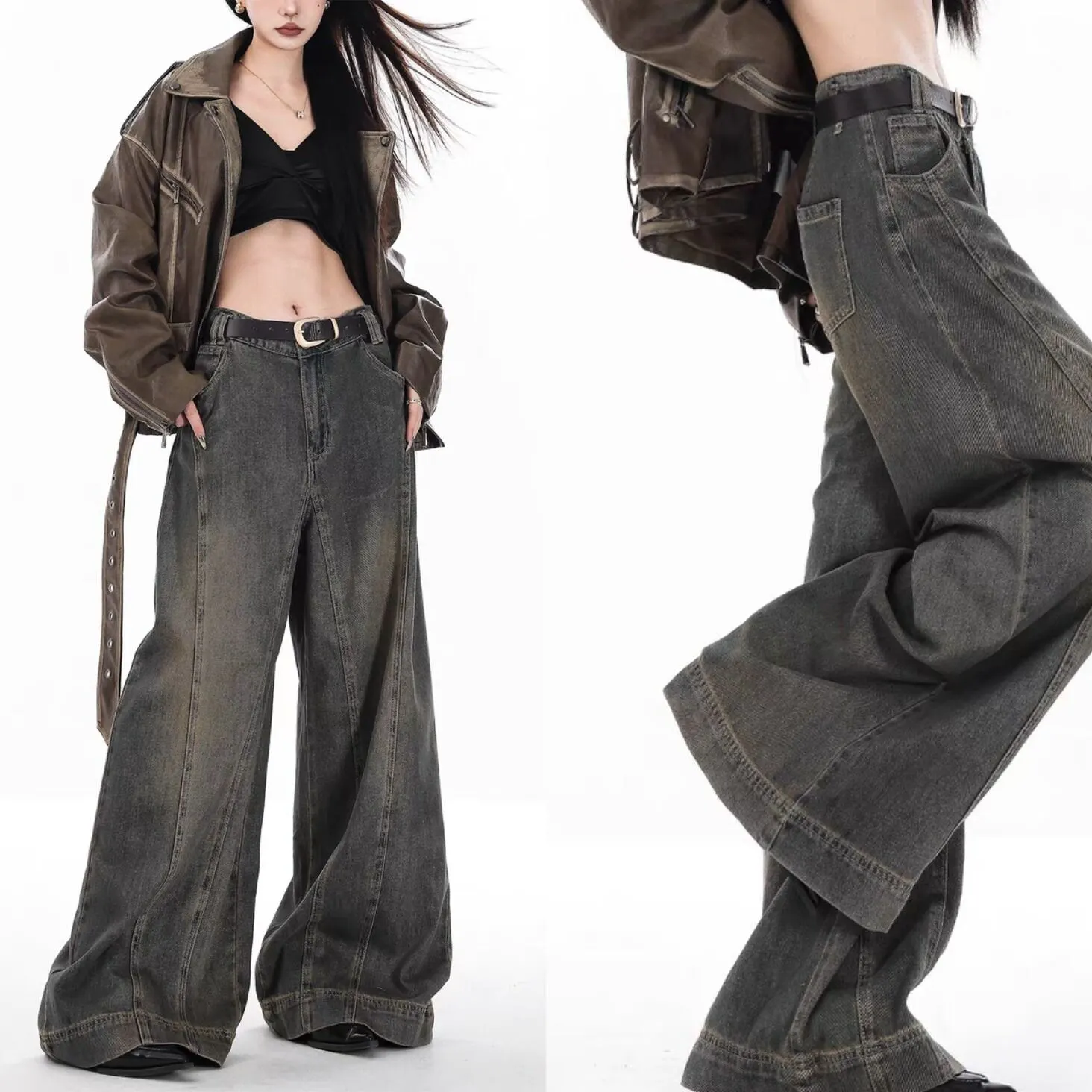 High Waisted Baggy Jeans - Multi-pocket Maxct