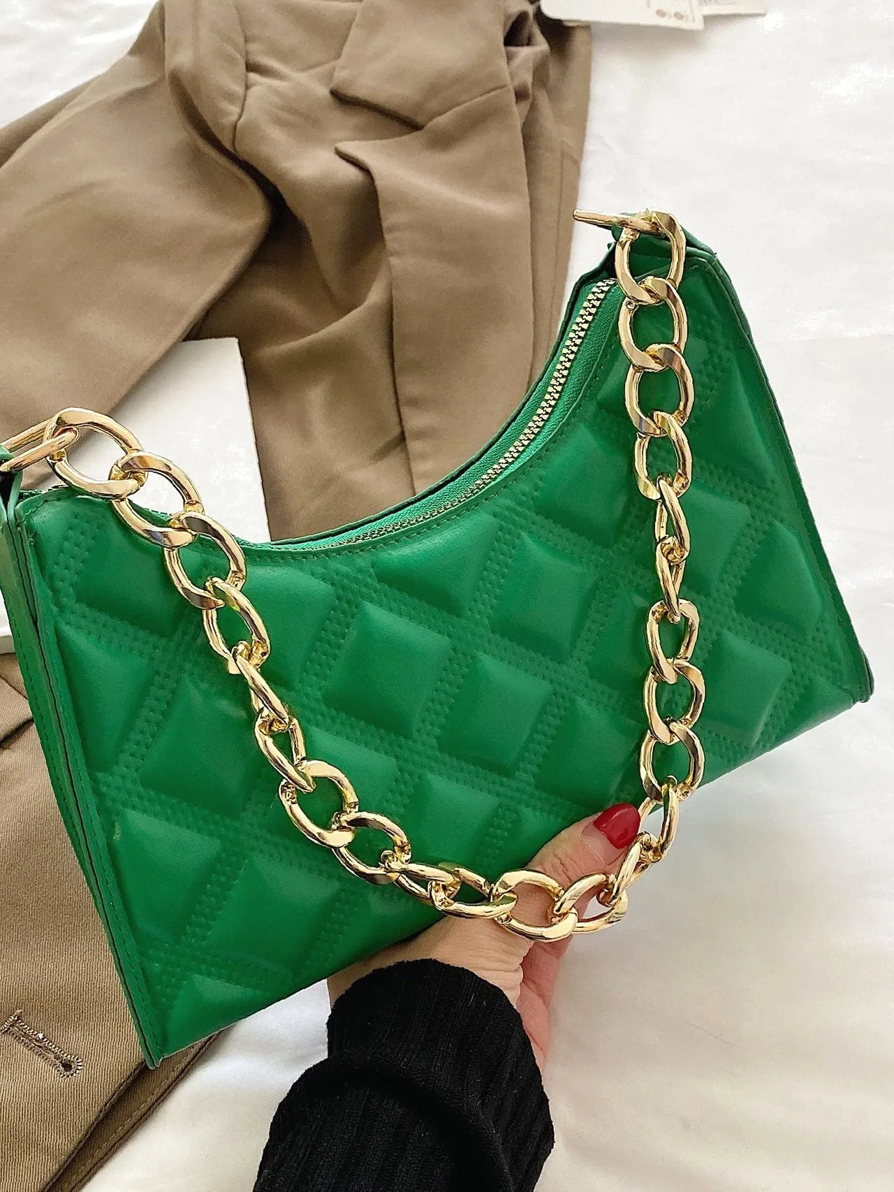 Bag For Love - Quilted Chain Baguette Bag - Women Maxct Bags