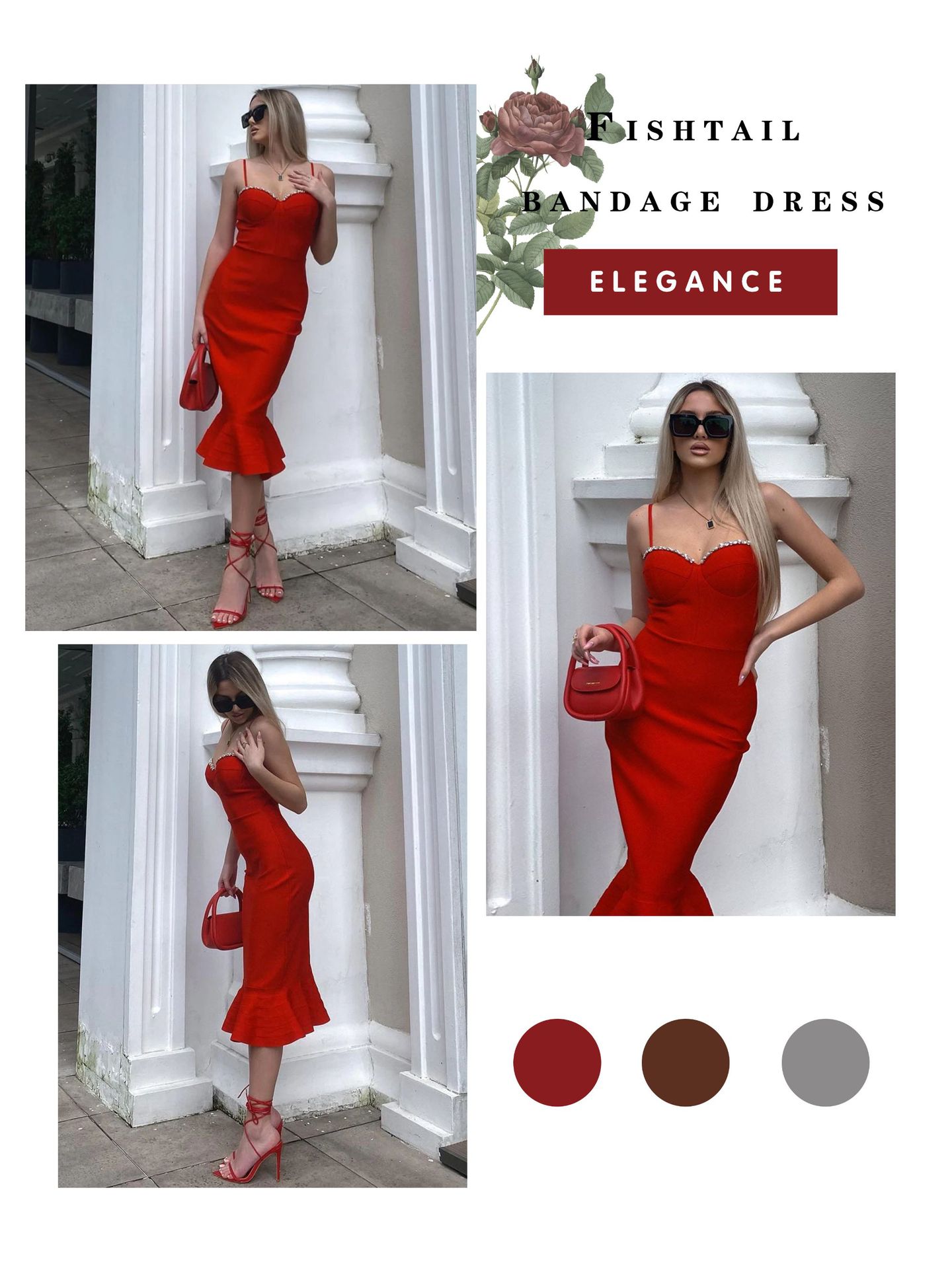 Women's Christmas Dress Autumn Women's Design Sense Diamond Bandage Dress Elegant Fishtail Dress
