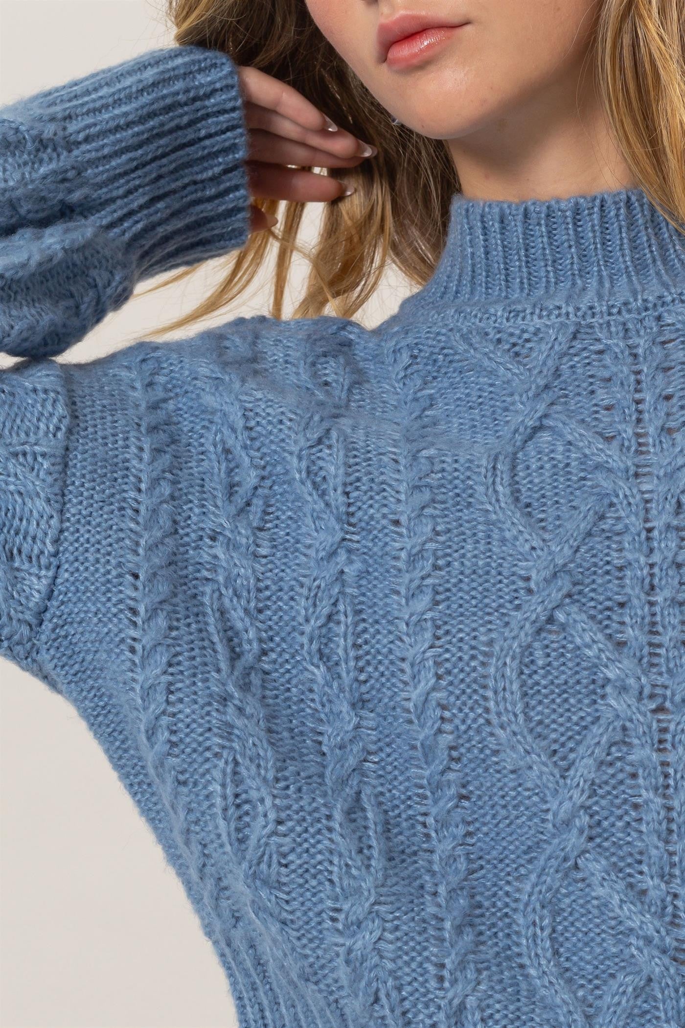 Maxct &HYFVE Cable-Knit Mock Neck Dropped Shoulder Sweater