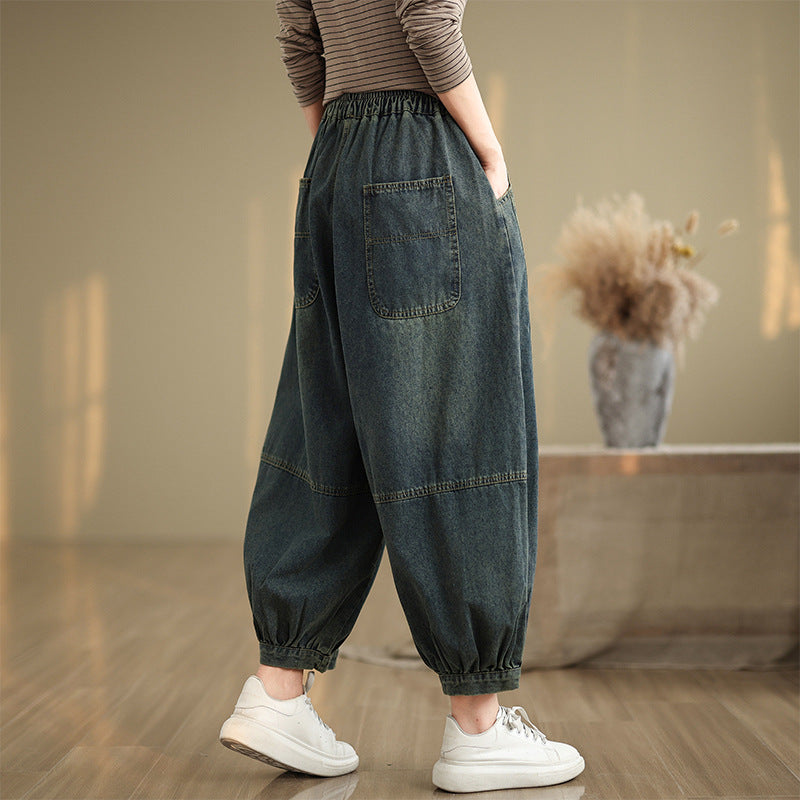 Maxct Women Autumn Retro Loose Denim Harem Pants
