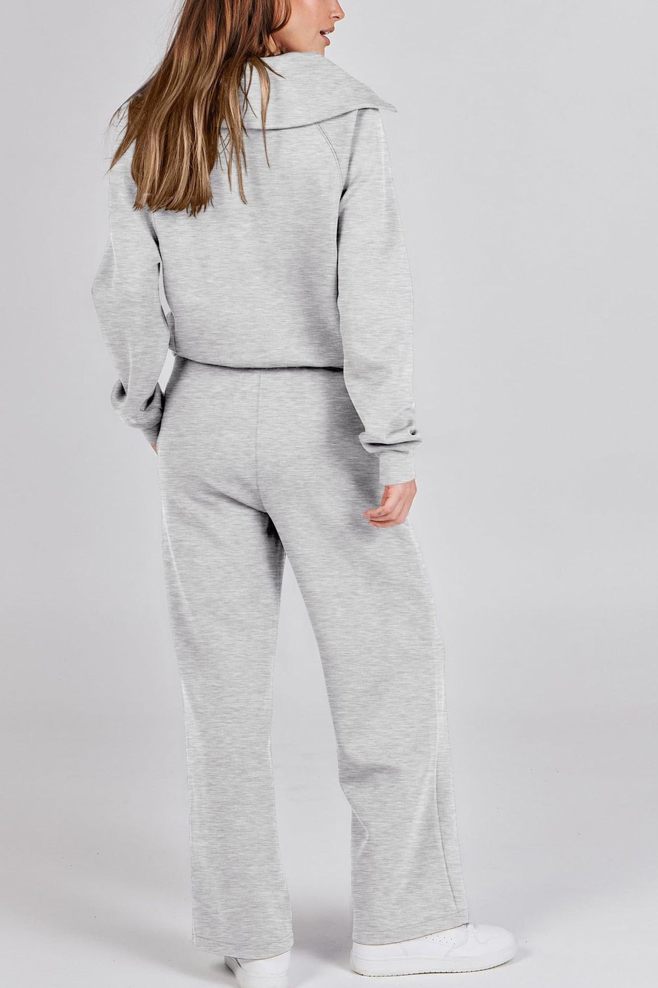 Maxct Lapel Zip-up Sweatshirt Wide Leg Long Pants Set