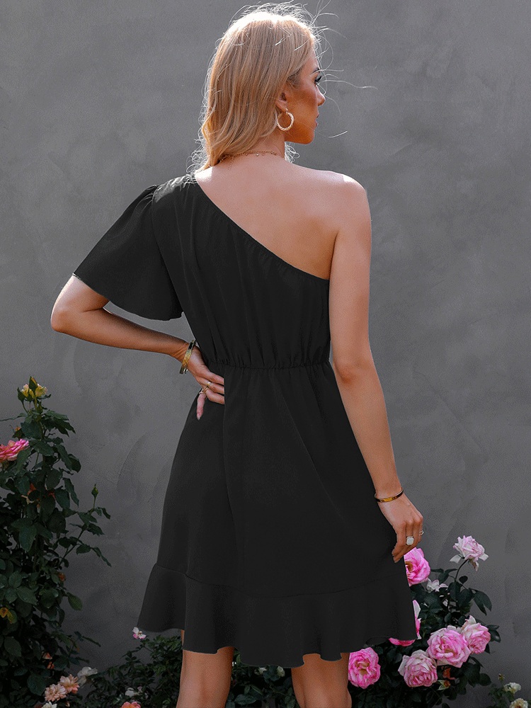 One Shoulder Ruffle Mini Dress Maxct
