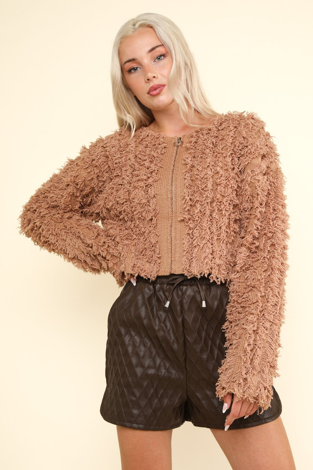 Maxct &VERY J Shaggy Yarn Knit Zip Up Jacket