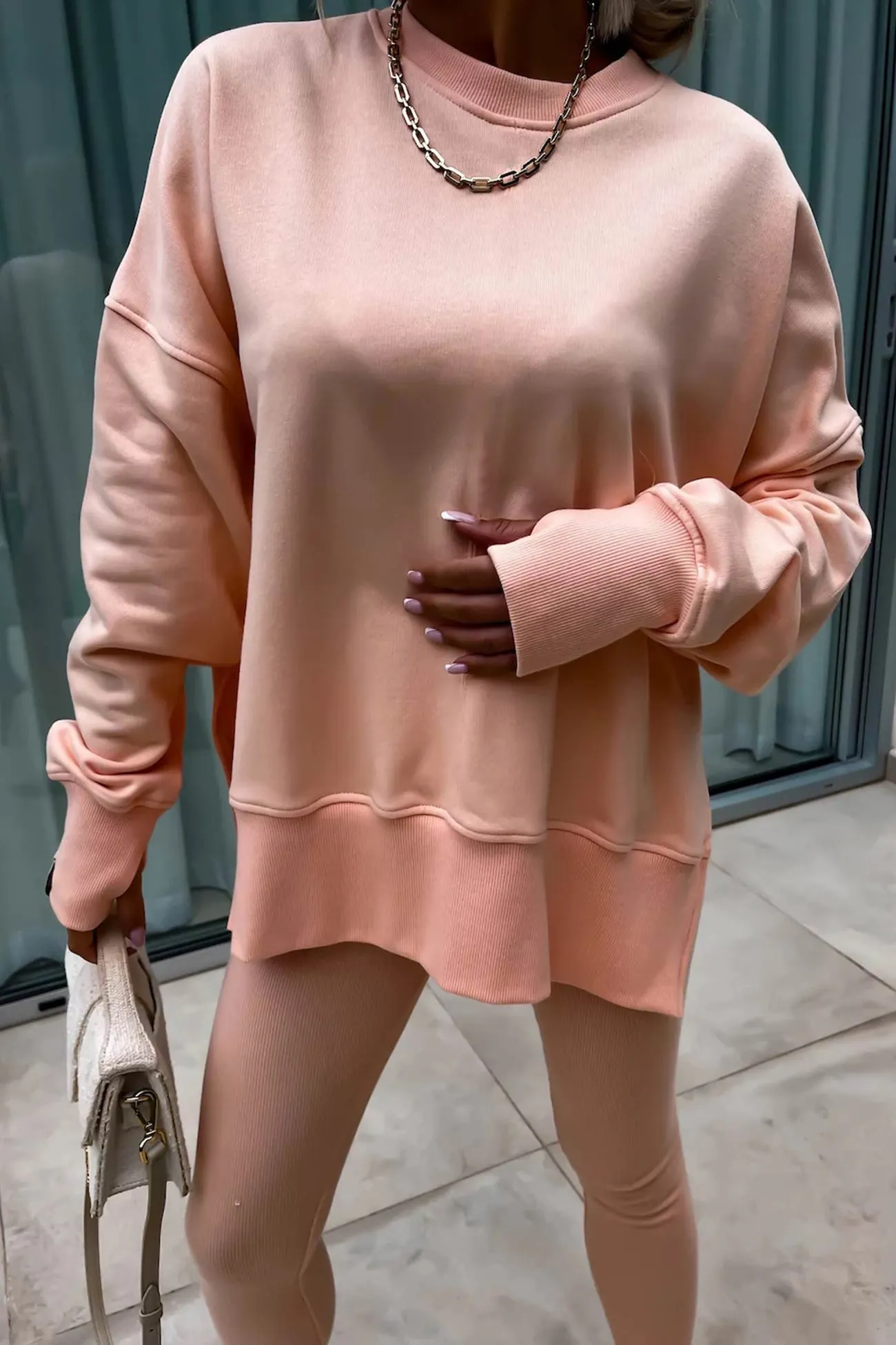 Maxct Crew Neck Slit Sweatshirt Legging Suits