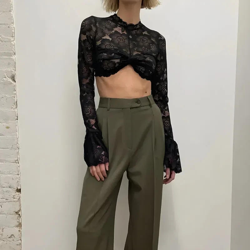 Maxct &Lace Flare Cuffs Crop Top