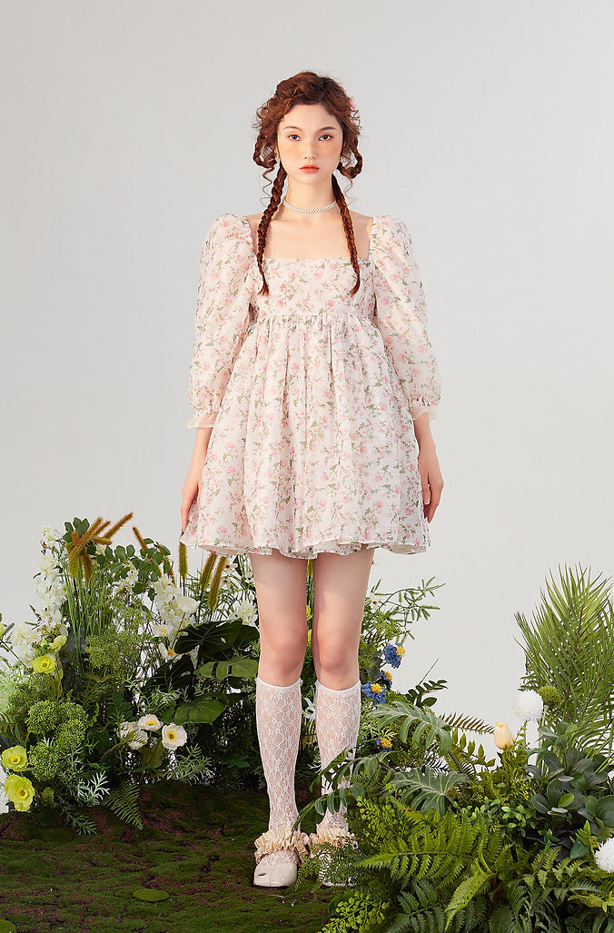 Rose Tea Reversible Mini Puff Dress Maxct