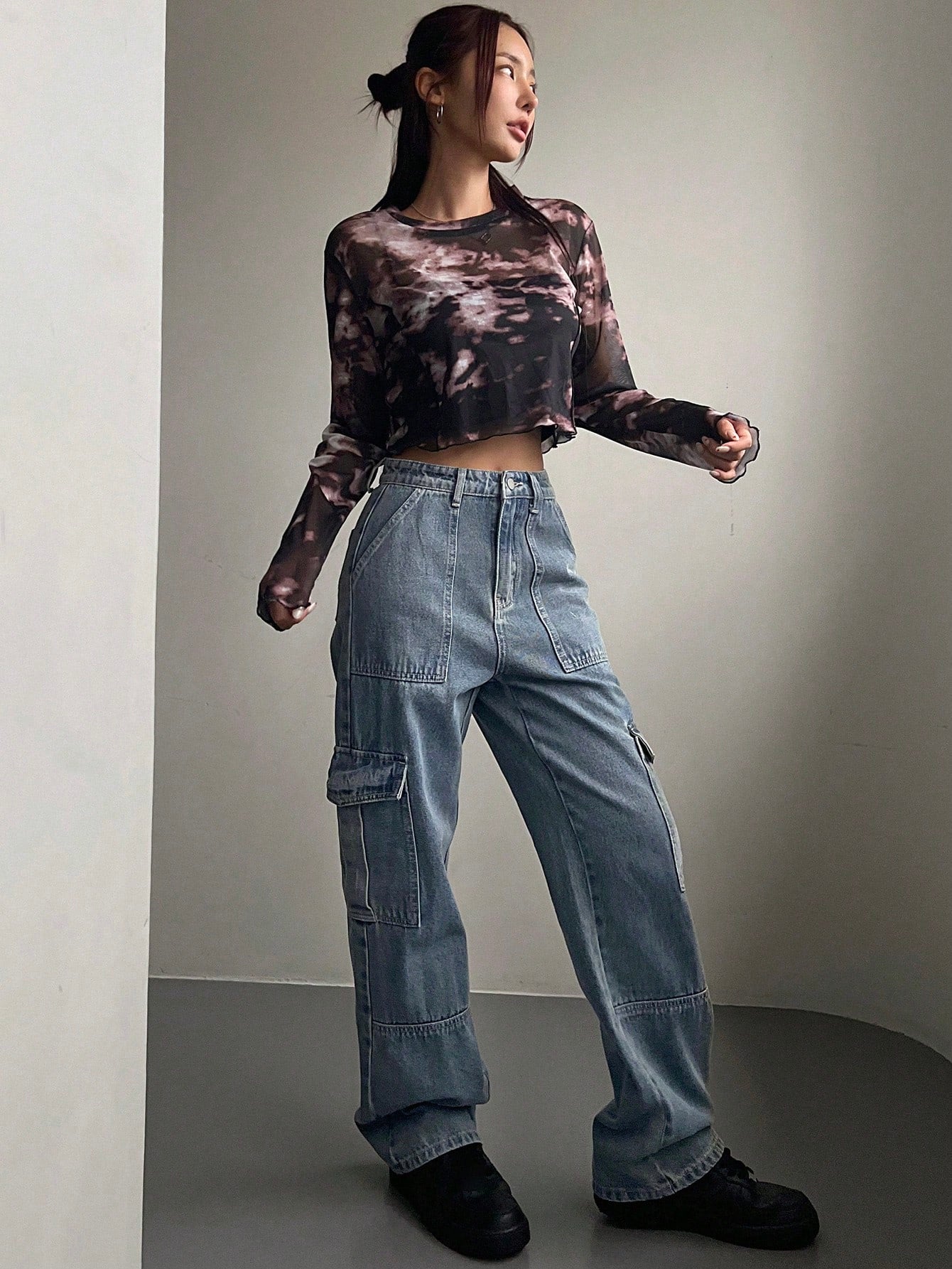 Maxct Women's Workwear Pocket Wide Leg Loose Casual Denim Pants