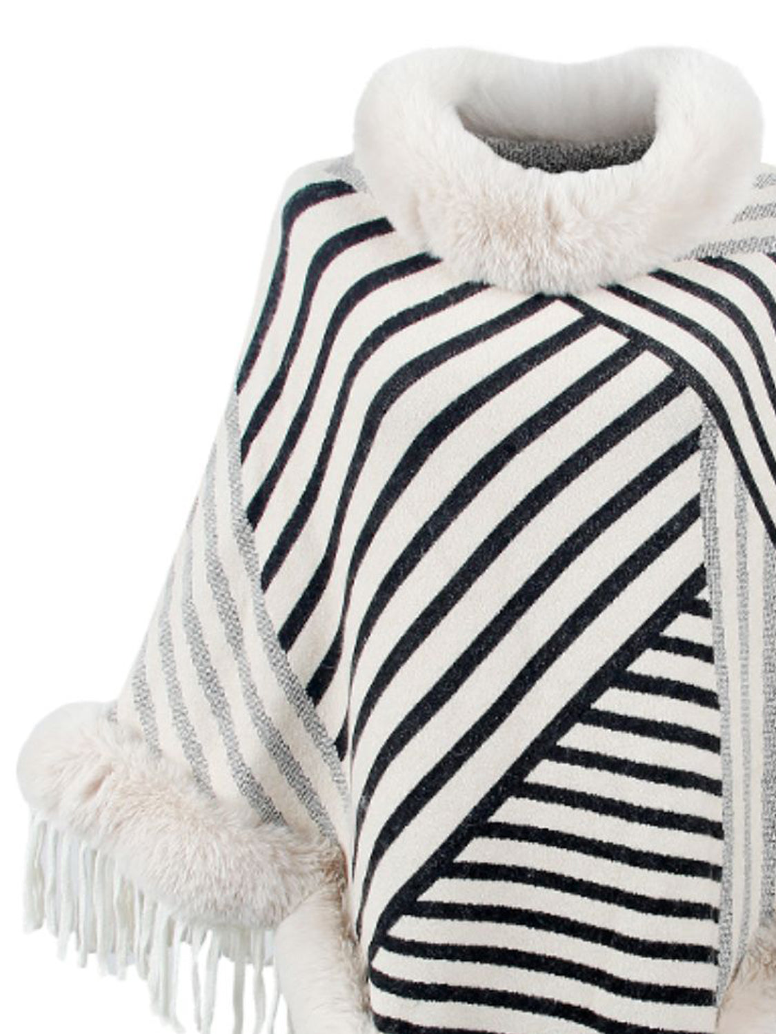 Maxct &Striped Fringe Hem Poncho