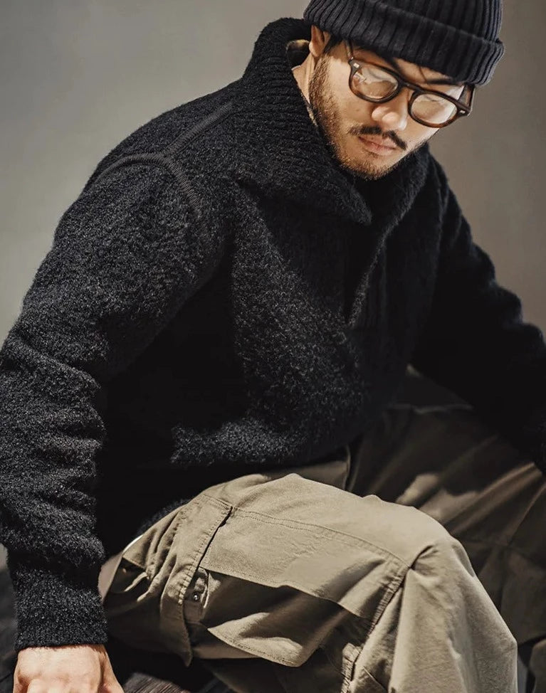 Maxct Boucle Knit Button Neck Sweater