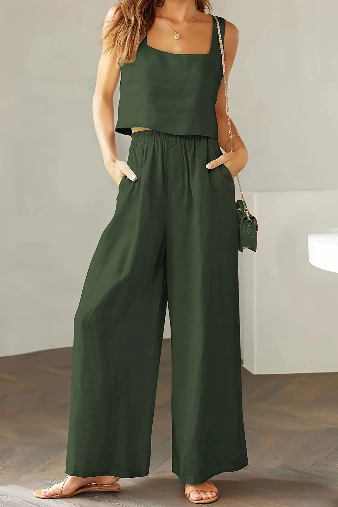 Maxct Square Neck Tank Top Long Pants Set