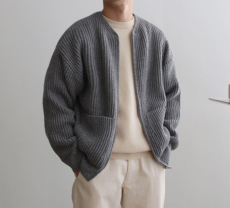 Maxct -  KNITTED ROUND-NECK CARDIGAN SWEATER