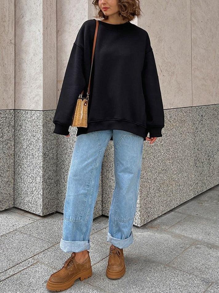 Maxct Solid Crew Neck Oversized Sweatshirt