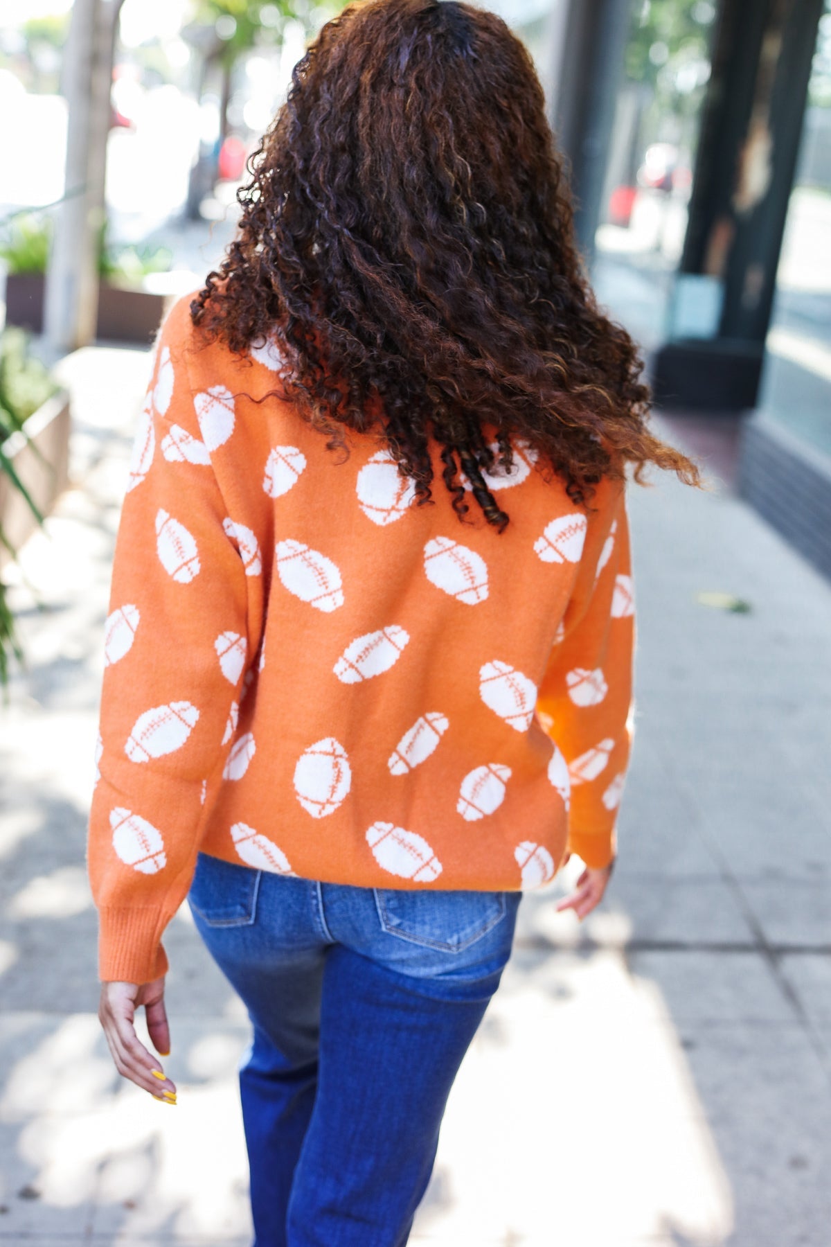 Maxct &Game Day Orange Football Print Jacquard Knit Sweater