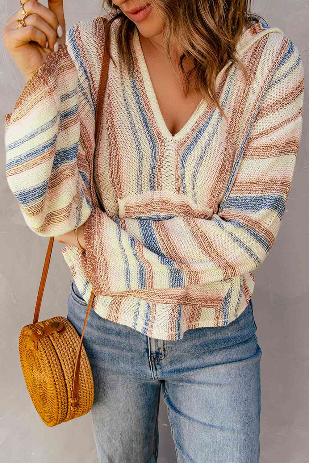 Maxct &Striped Hooded Sweater with Kangaroo Pocket