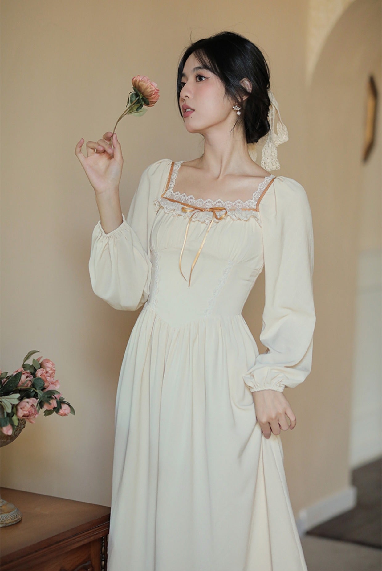 Basic Lace Square Neck Midi Dress Maxct