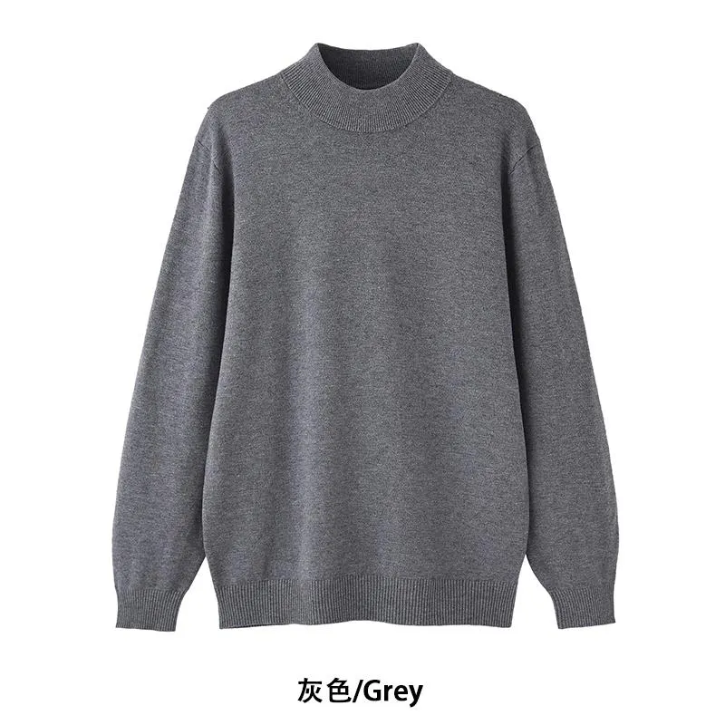 Maxct 90s Streetwear Autumn And Winter High-grade Semi-turtleneck Sweater Men's Korean-style Loose Casual Solid Color Middle Collar Knitted Base Shirt With Long Sleeves