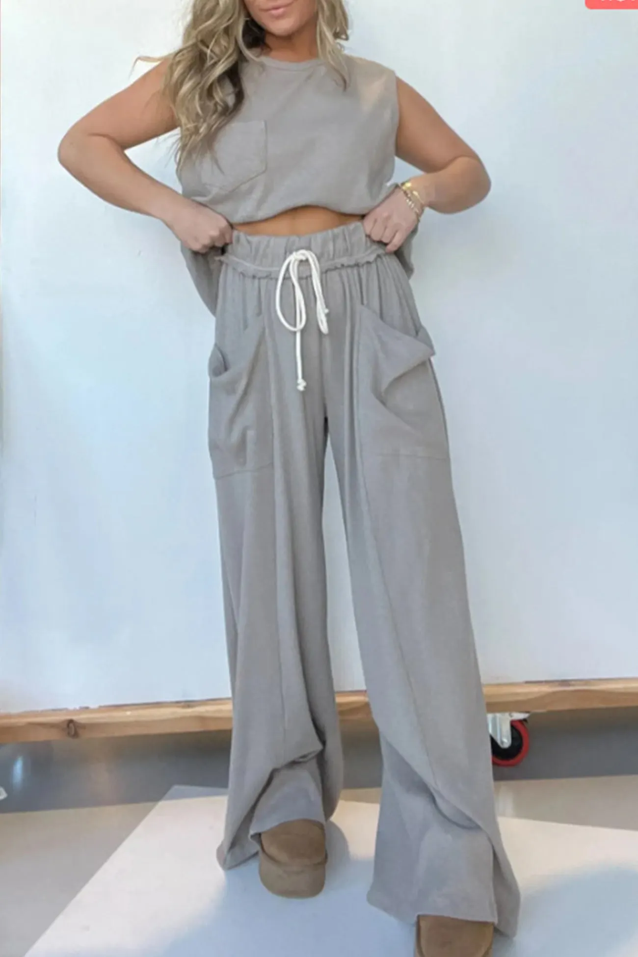 Maxct Ribbed Tank Top Wide Leg Pants Set