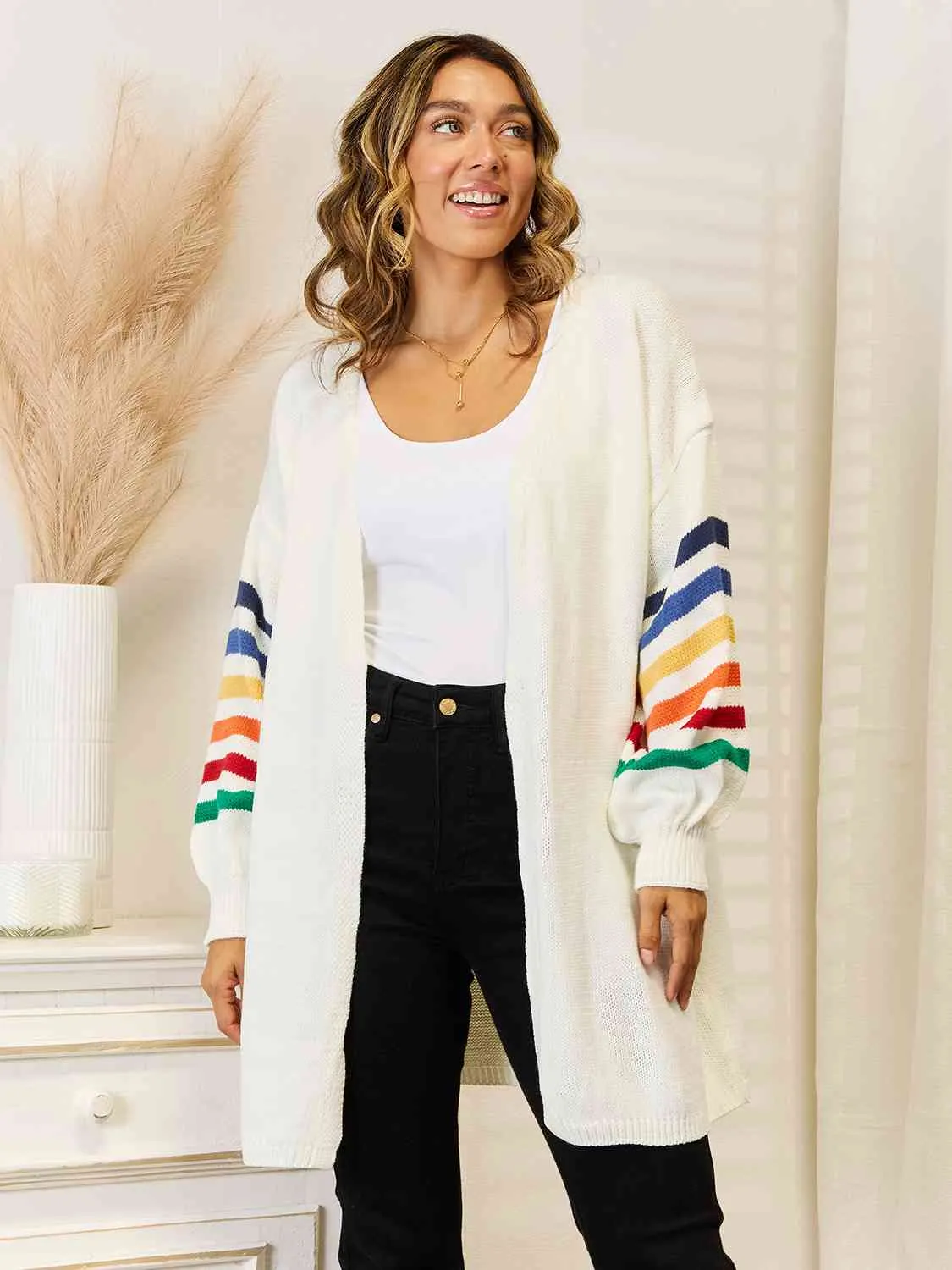 Maxct &Striped Open Front Dropped Shoulder Cardigan