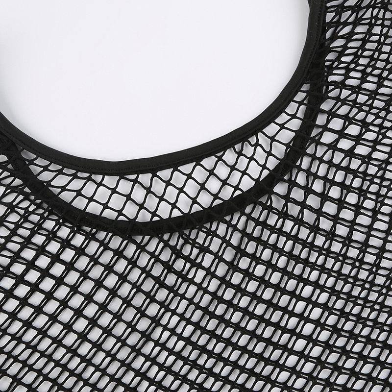 Harajuku Hollow Out See Through Crop Top Gothic Fishnet Mesh T-Shirts Grunge Mall Goth Women Summer Beach Cover-ups