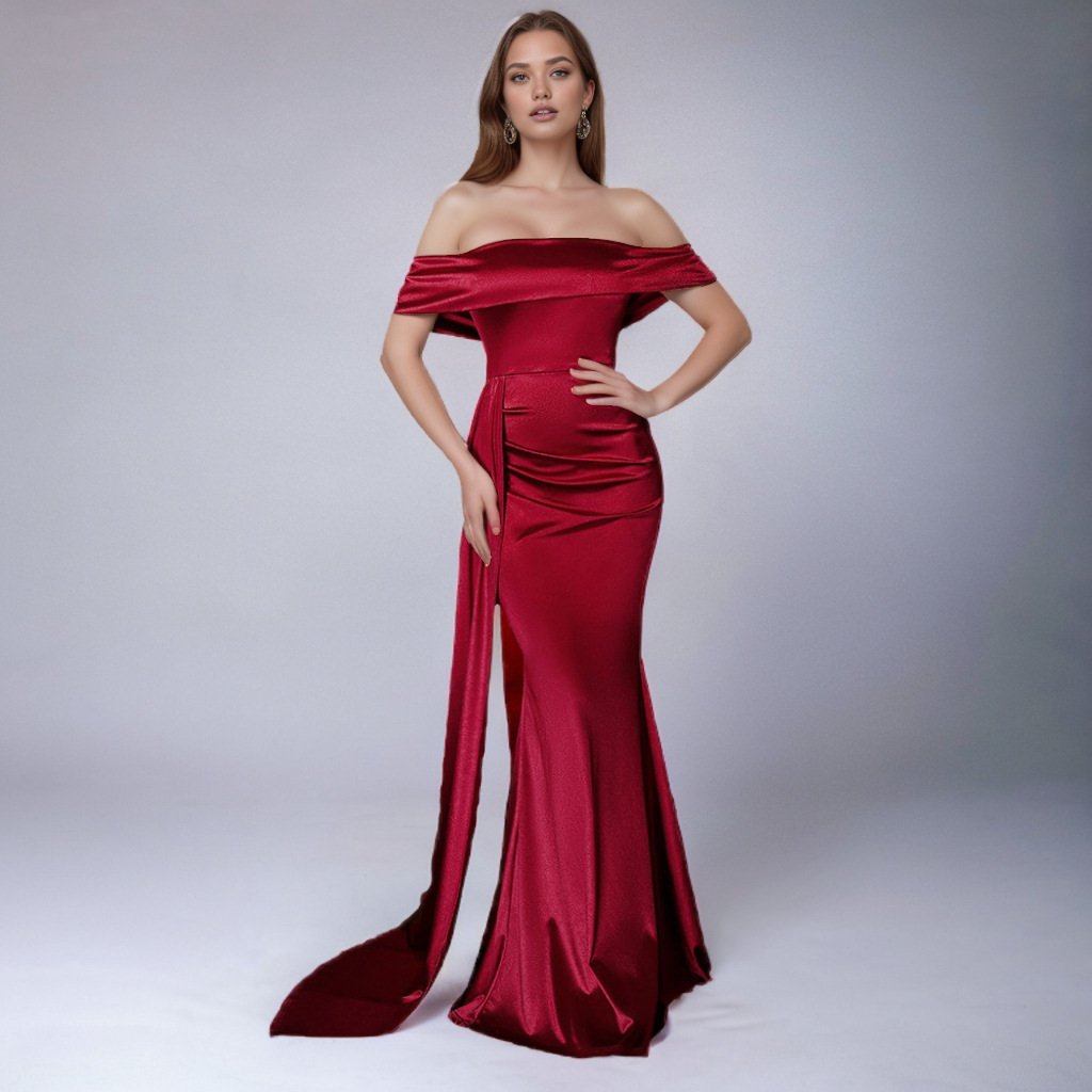 Maxct pirates vs sailors drees to impress Solid Color Satin off-Neck Tube Top High Waist Evening Dress Fishtail Dress Long Skirt Dress