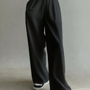 Maxct Solid Slant Pocket Wide Leg Suit Pants