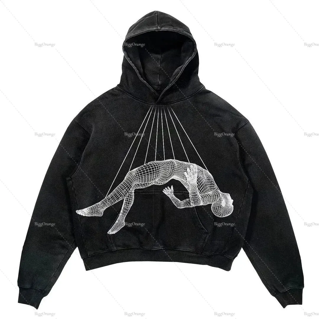 Maxct Y2k Punk Wind Skull Printed Cotton Hoodies Sweatshirt Couples Hip-hop Retro Street Loose Oversized Hoodies Harajuku Gothic Top
