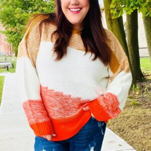 Maxct &Adorable You Camel & Orange Color Block Sweater